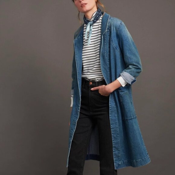 NWT Anthropologie Peggy Denim Duster Jacket Large Cotton Causal - Picture 3 of 11